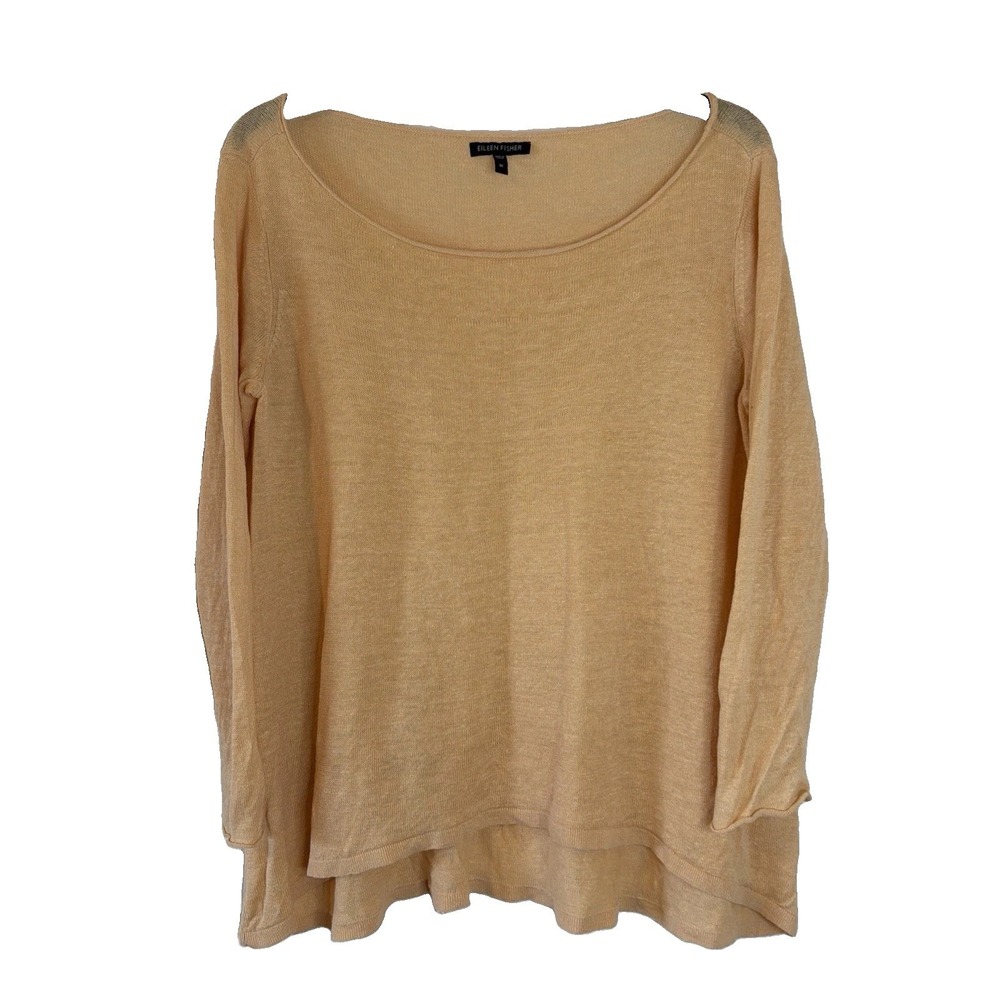 NWOT Eileen Fisher 100% Linen Long Sleeve Lightweight Sweater Size Medium Orange